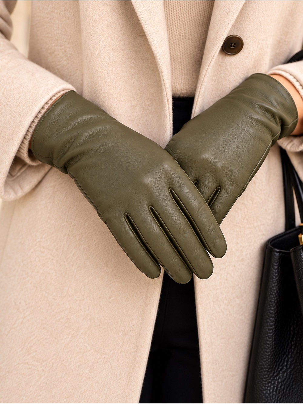 NWT Portolano Leather gloves Cashmere Lining Green Size 8